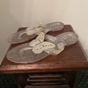 Y2K Coach Silver Sparkle Jelly Butterfly Embellished Flip Flop Sandals